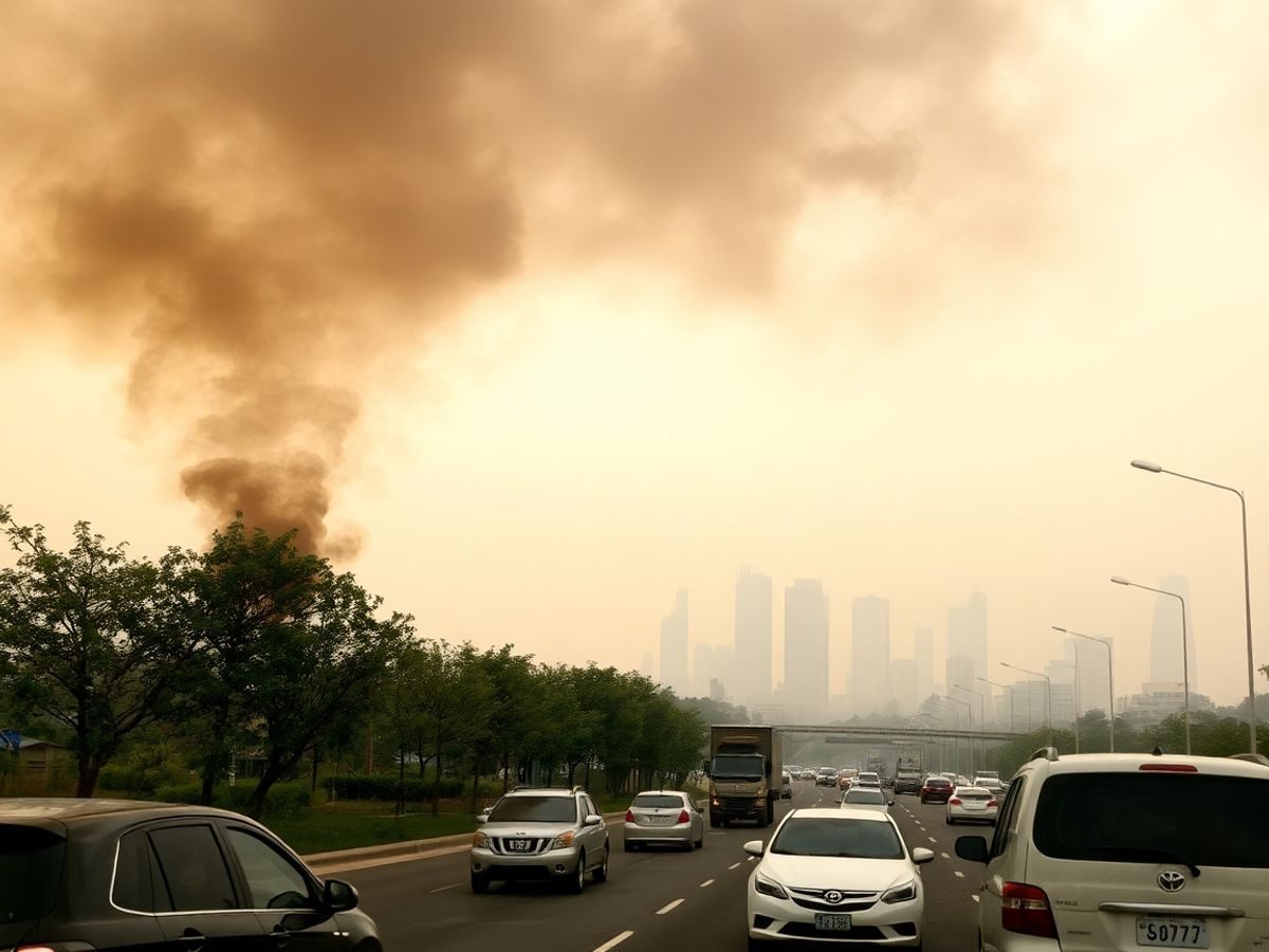 Vehicule, poluare, natură, drumuri, cer întunecat.